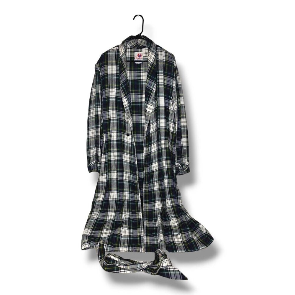 Vintage Rabhor Men's Robe Smoking Jacket Green Plaid Orlon Rayon Size M-L